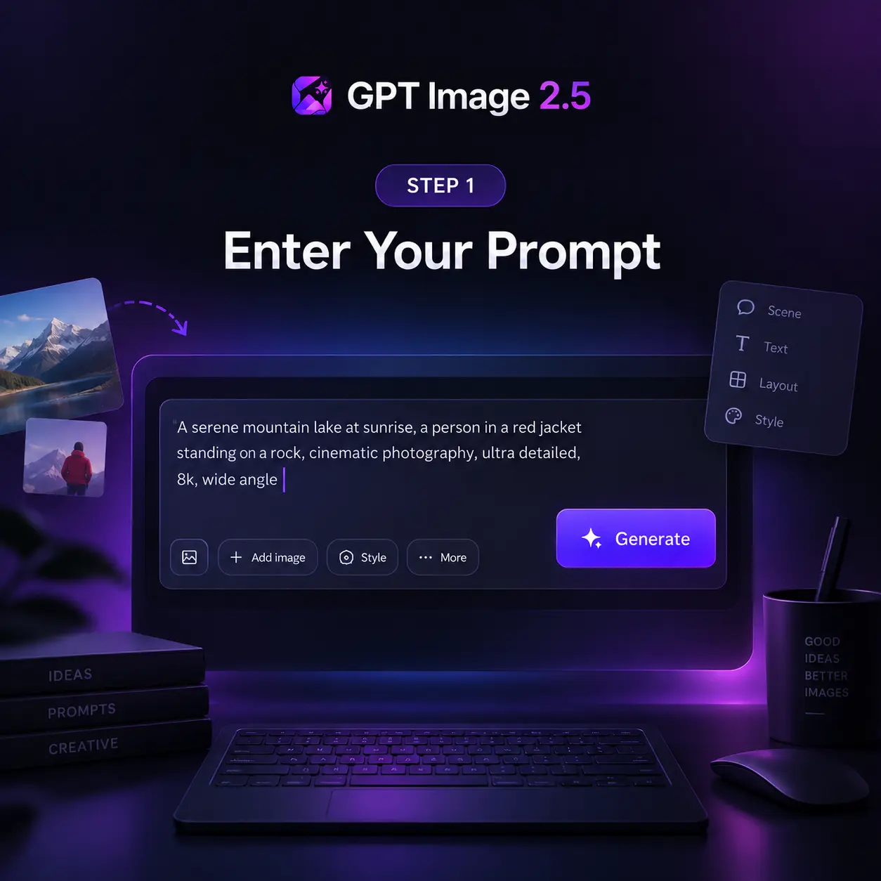 Write a prompt in the GPT Image 2.5 generator